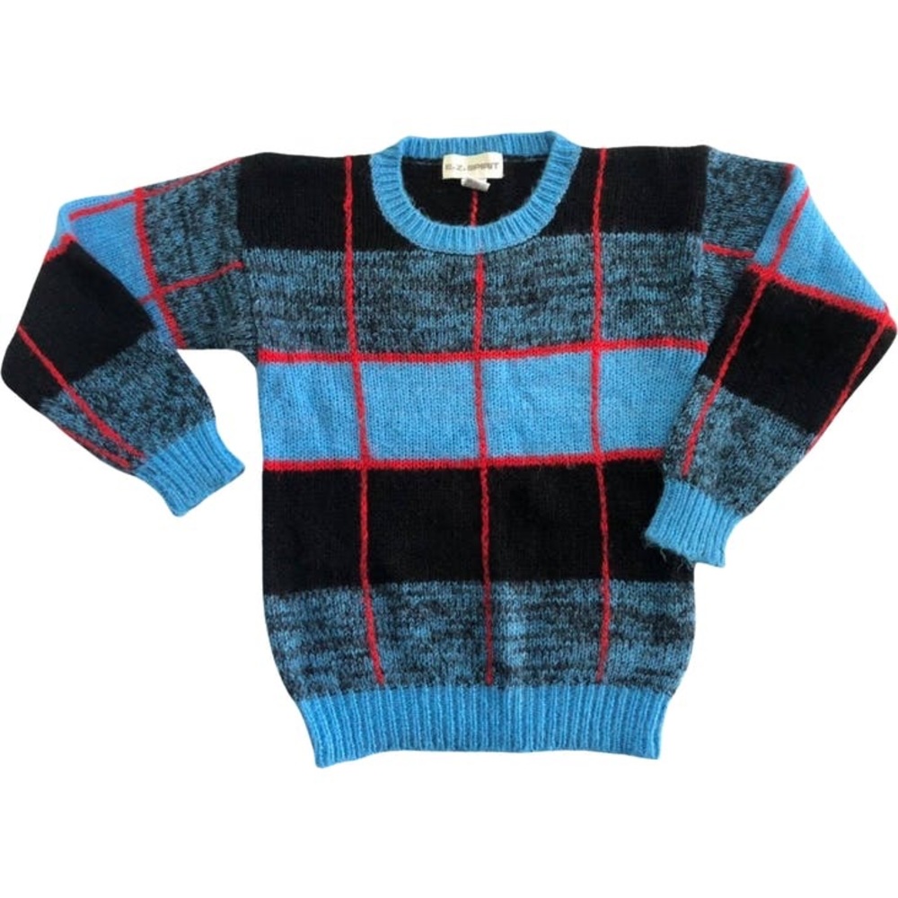 Blue plaid wool blend sweater. VINTAGE 90s 
80% acrylic 20% wool